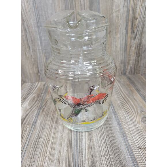 Vintage Pheasant Pitcher, Hazel Atlas Glass 80 oz - Picture 2 of 6